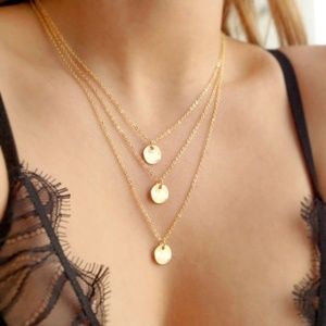 Gold 3 Three Strand Disc Necklace